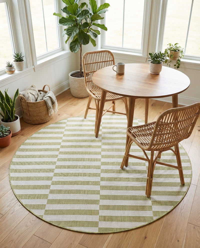 Seaside Stripes Collection Area Rug - Cabana (Green) Round Green  lifestyle 49