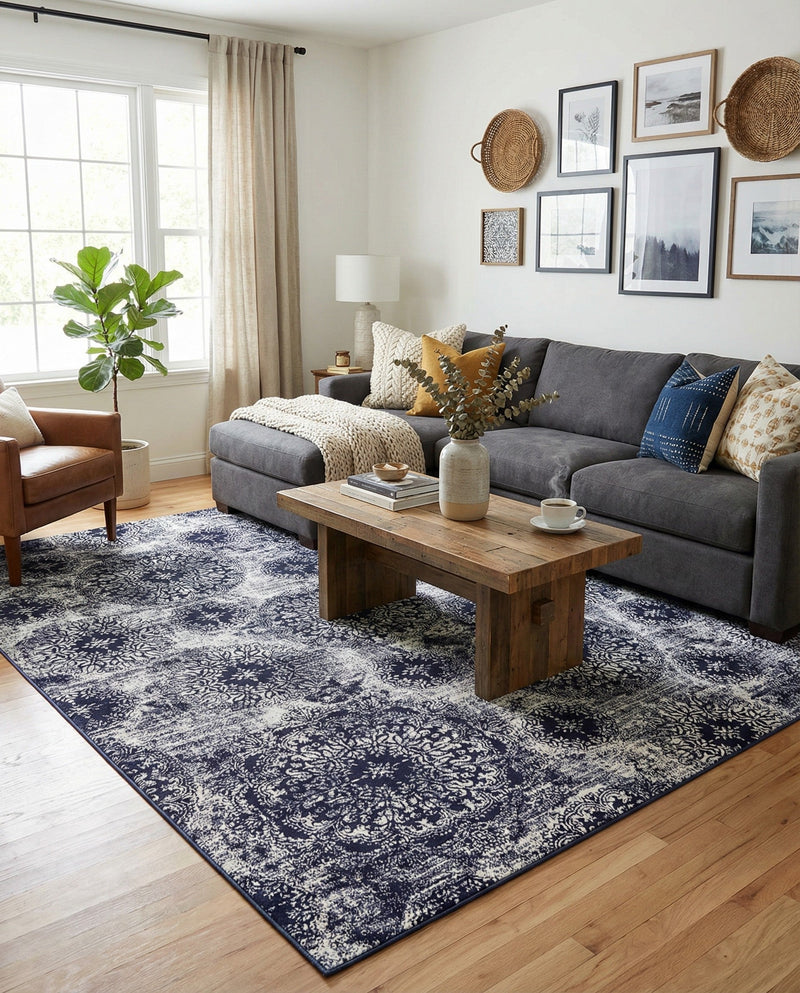 Riviera Elegance Collection Area Rug -  Monaco (Navy Blue) Rectangle Navy Blue  lifestyle 18
