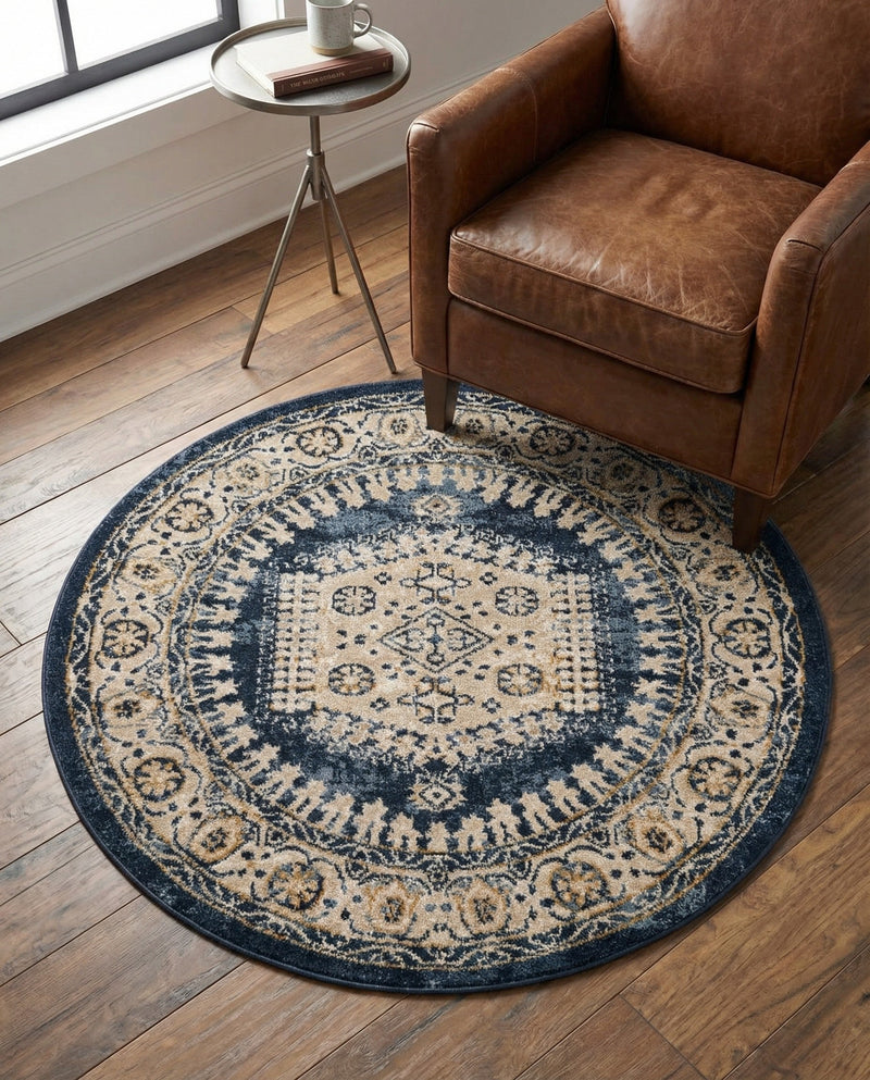 Eden Oasis Collection Area Rug -  Refuge (Dark Blue) Round Dark Blue  lifestyle 77
