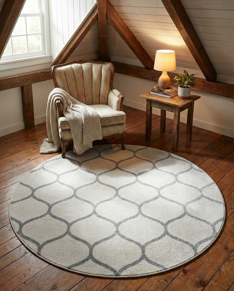 Trellis Mosaic Collection Area Rug -  Pergolatown (Ivory) Round Ivory  lifestyle 35