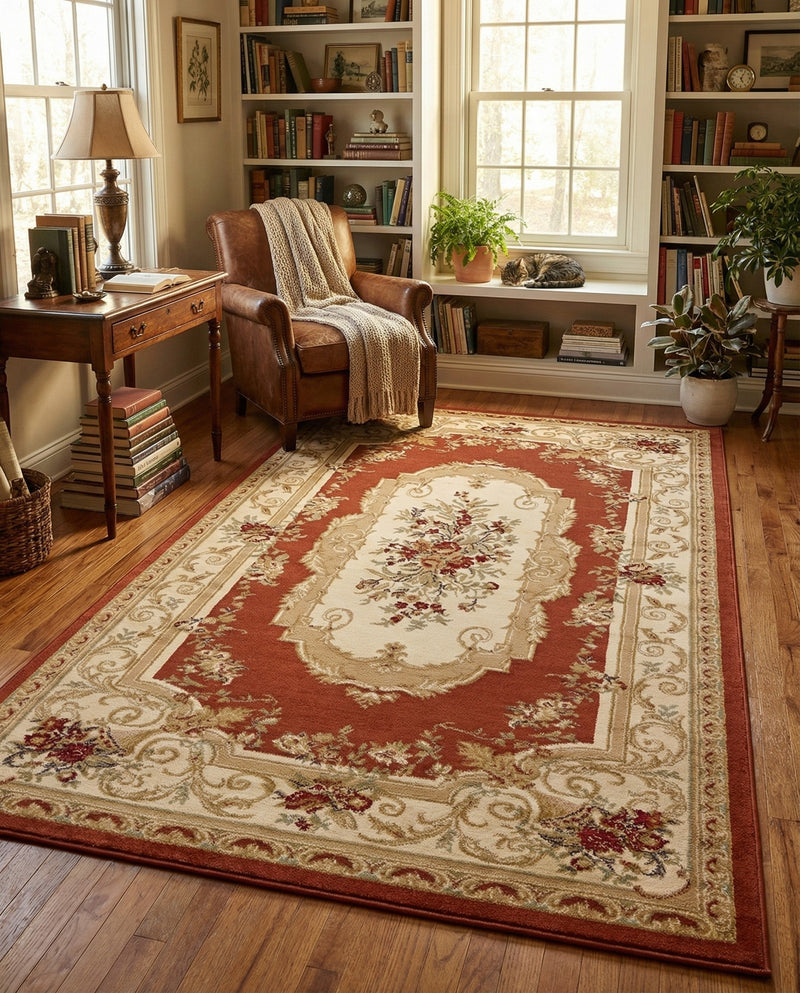 Versailles Elegance Collection Area Rug -  Louveciennes (Brick Red) Rectangle Brick Red  lifestyle 15
