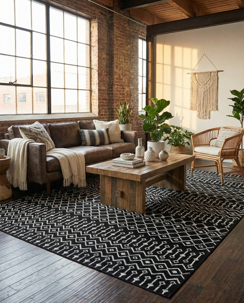 Marrakech Lattice Collection Area Rug - Medina (Black) Rectangle Black  lifestyle 8
