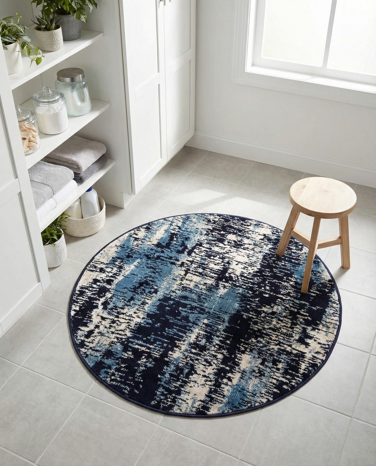 Coastal Haven Collection Area Rug -  Pelican Round Navy Blue  lifestyle 104