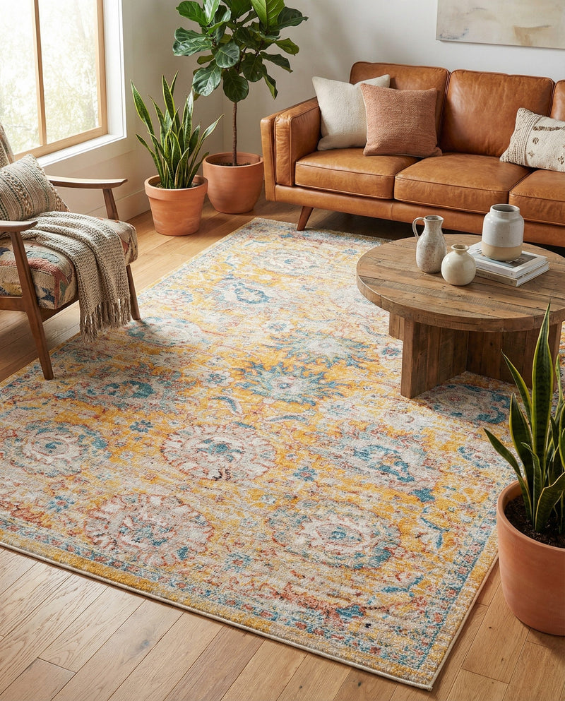 Seville Stripes Collection Area Rug -  Cordoba (Yellow) Rectangle Yellow  lifestyle 5