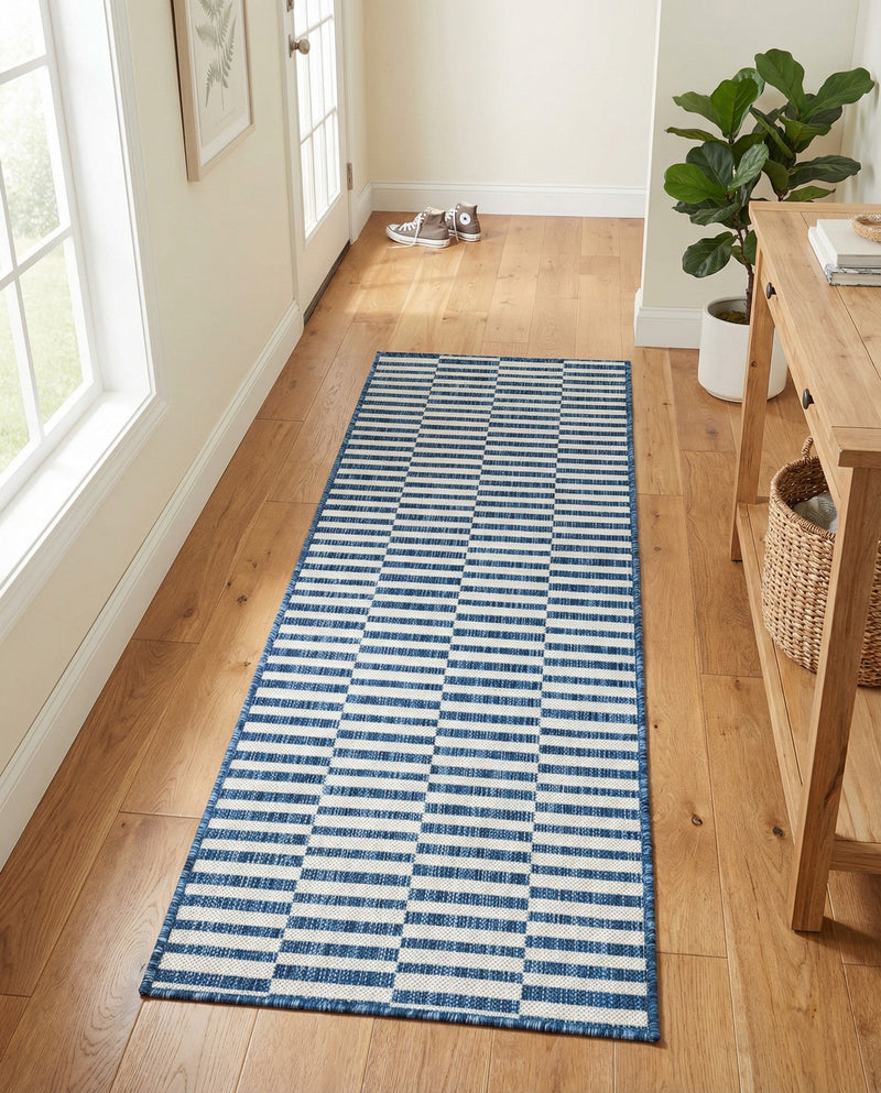 Seaside Stripes Collection Area Rug - Cabana (Blue) Runner Blue  lifestyle 65