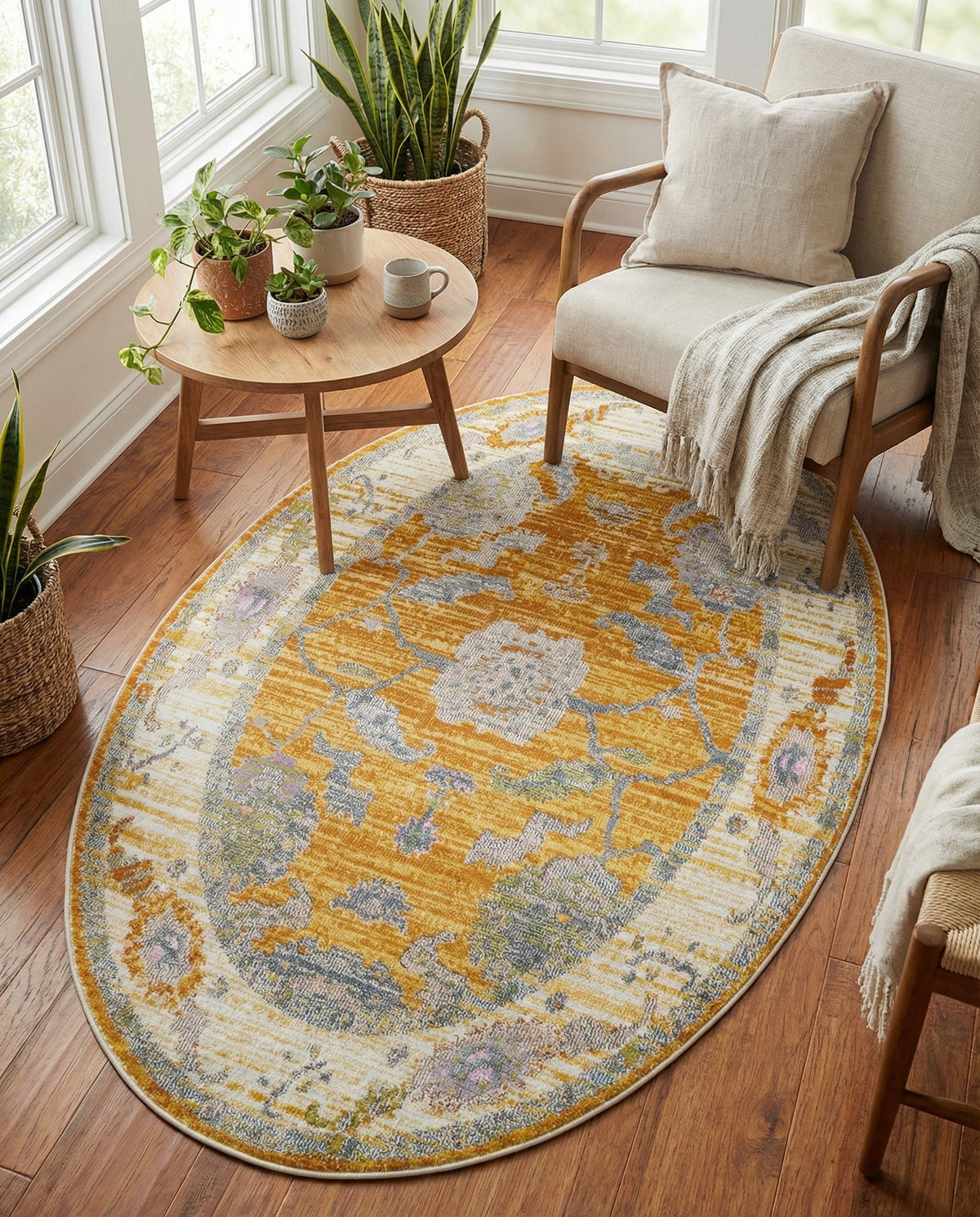 Arcadia Rugs Collection Area Rug - Eden (Yellow) Oval Yellow  lifestyle 88