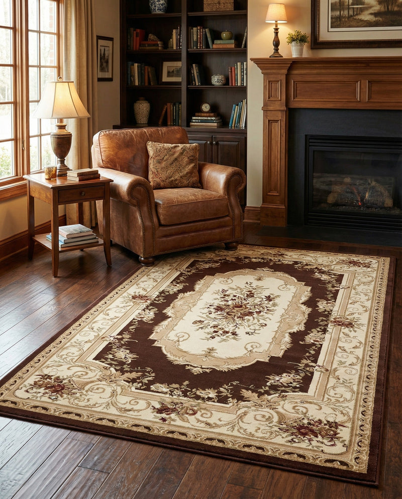 Versailles Elegance Collection Area Rug -  Louveciennes (Brown) Rectangle Brown  lifestyle 19