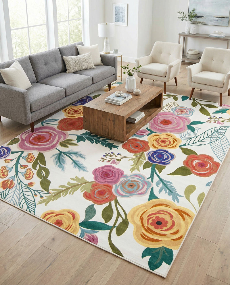 Meadow Breeze Collection Area Rug -  Petal Rectangle Ivory  lifestyle 54