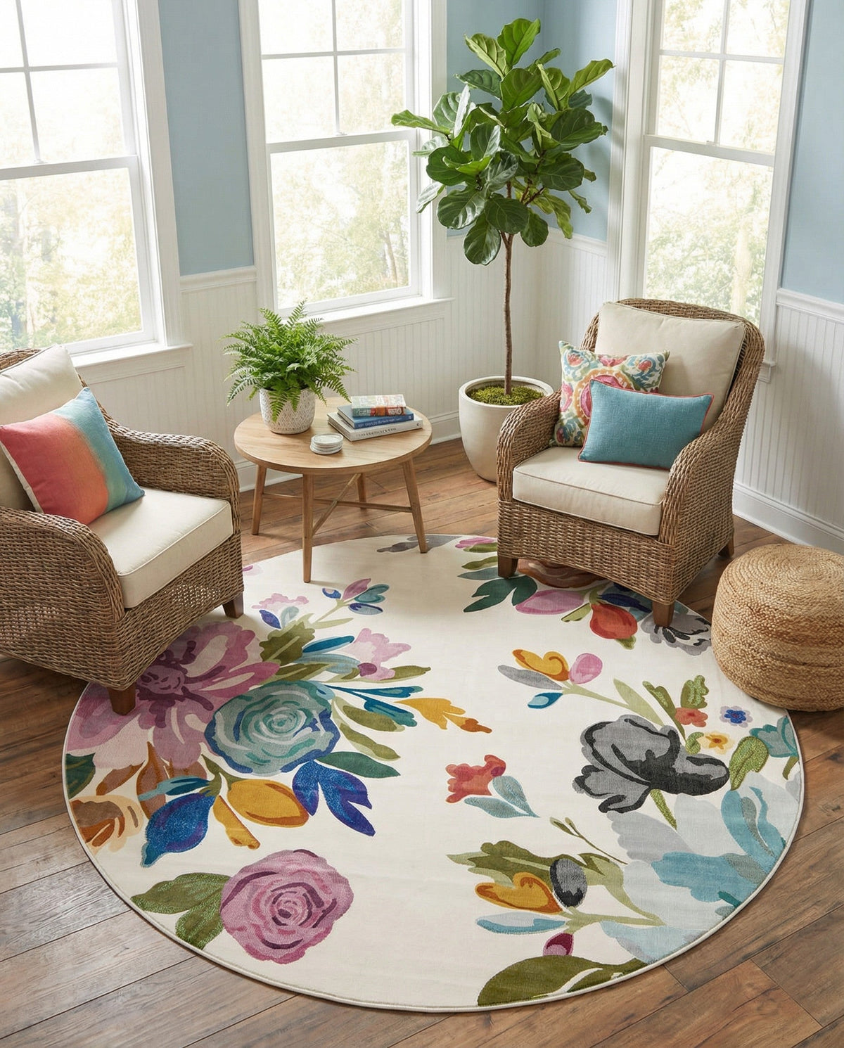 Meadow Breeze Collection Area Rug - Wildflower Round Ivory  lifestyle 155
