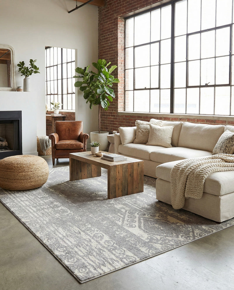 Brighton Stripes Collection Area Rug - Sussex (Ivory and Gray) Rectangle Ivory and Gray  lifestyle 31