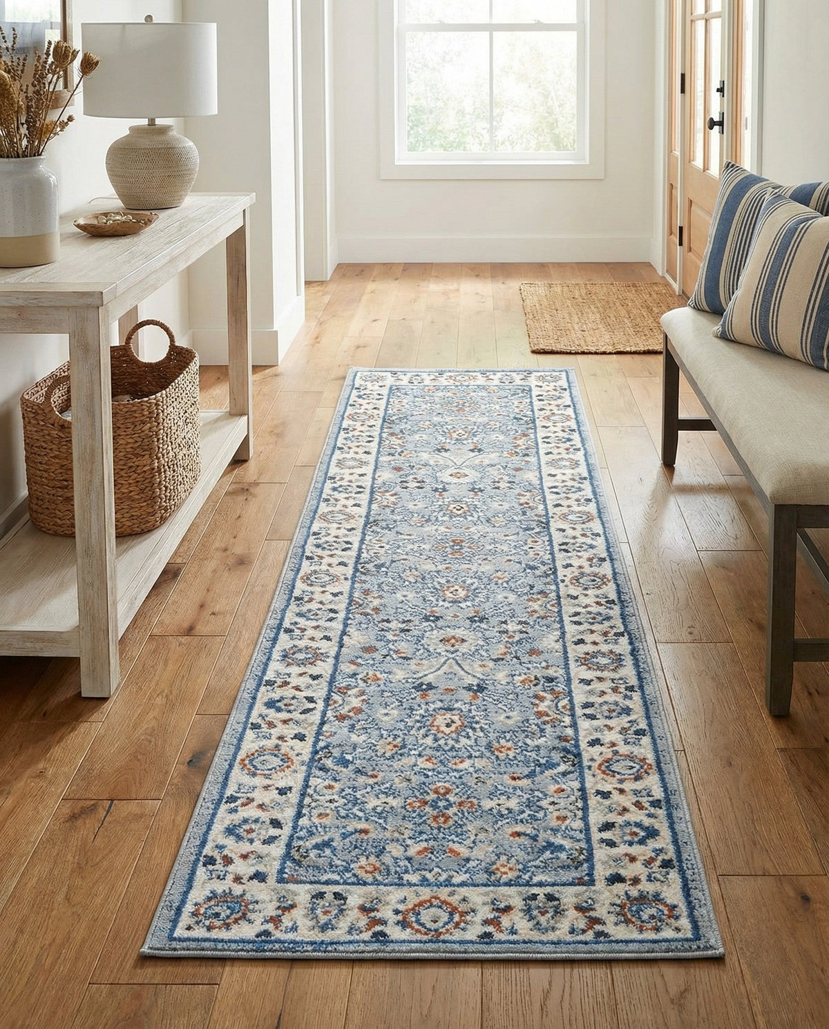 Savannah Elegance Collection Area Rug - Augusta (Aqua Blue) Runner Aqua Blue  lifestyle 116