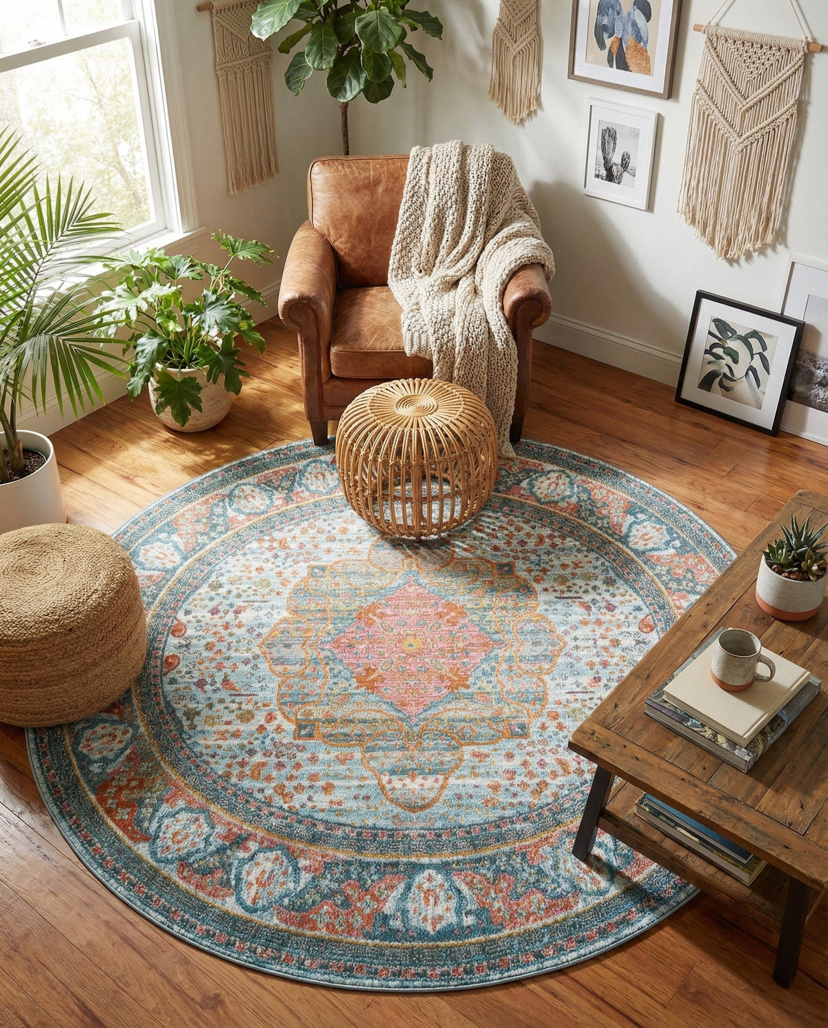 Caribbean Breeze Collection Area Rug -  Floriana Round Light Blue  lifestyle 94