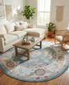 Arcadia Rugs Collection Area Rug - Eden (Gray and Blue) Round Gray and Blue  lifestyle 72