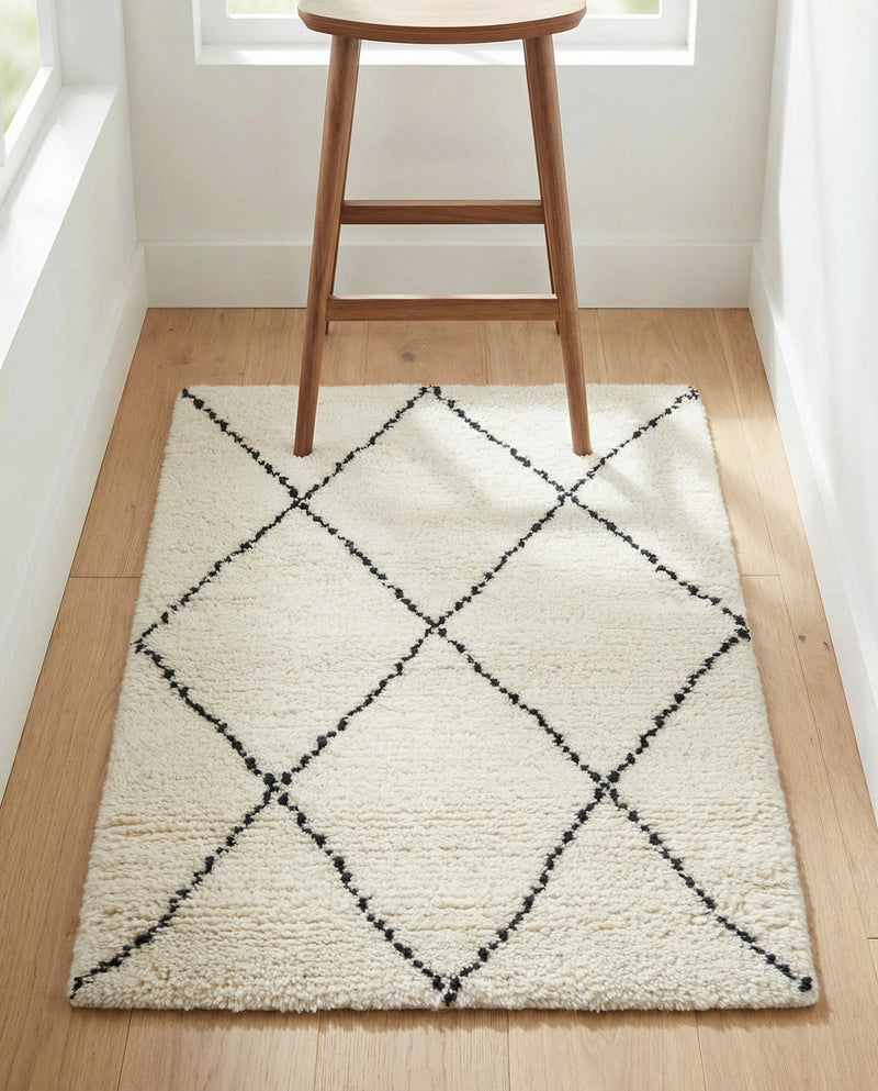 Zouina Berber Wool Collection Area Rug - Atlas Rectangle Ivory and Black  lifestyle 11