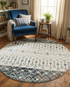 Mediterranean Lattice Collection Area Rug -  Casablanca (Ivory Gray Blue) Round Ivory Gray Blue  lifestyle 75