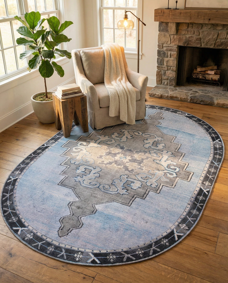 Heritage Elegance Collection Area Rug -  Winterthur (Blue Gray) Oval Blue Gray  lifestyle 73
