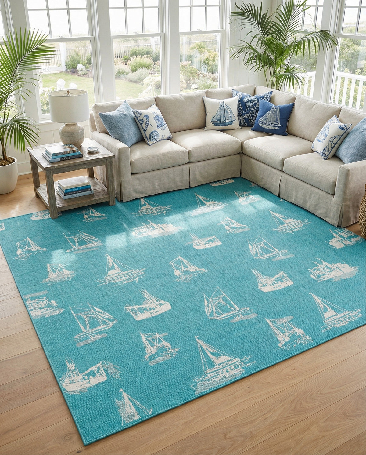 Seaside Haven Rugs Collection Area Rug -  Beachcomber Square Teal  lifestyle 49
