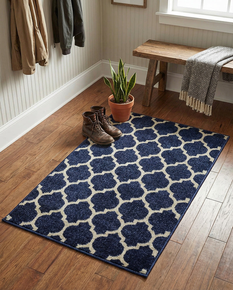 Lattice Gardens Collection Area Rug -  Bloomfield (Dark Blue) Rectangle Dark Blue  lifestyle 16
