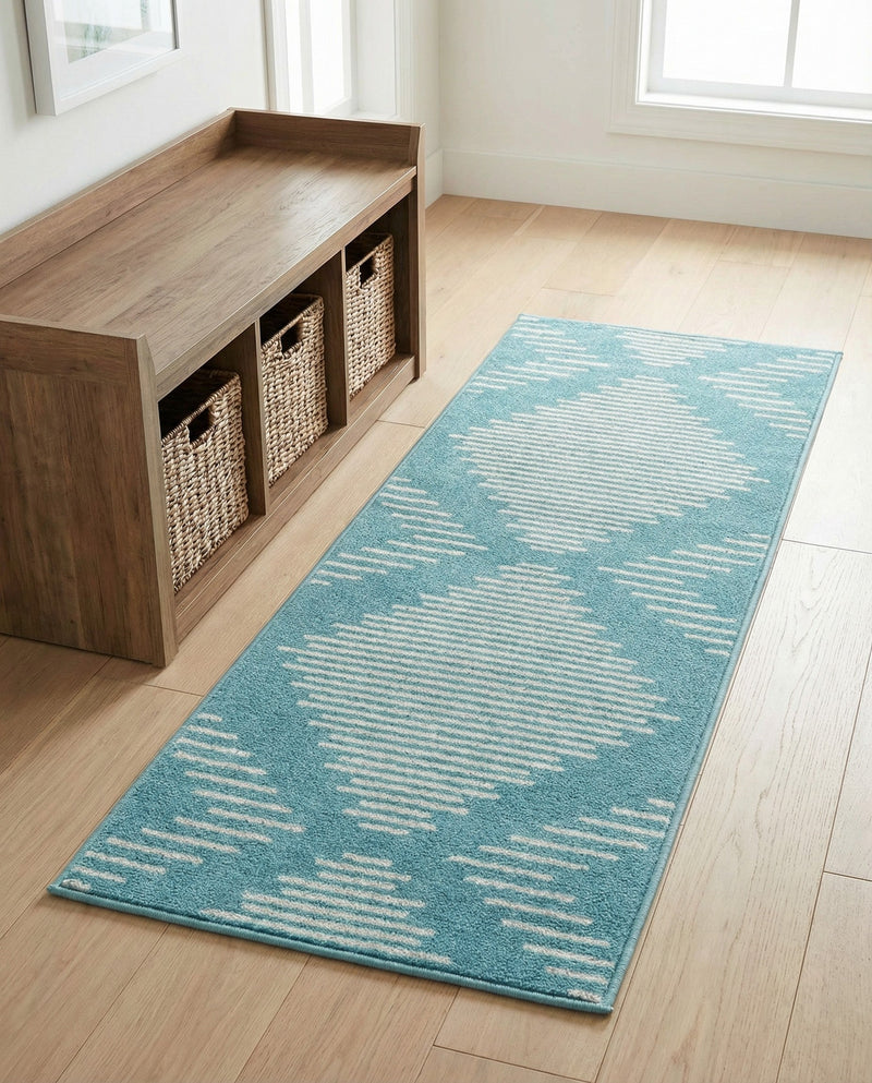 Seychelles Stripes Collection Area Rug - Mahe (Light Blue) Runner Light Blue  lifestyle 24