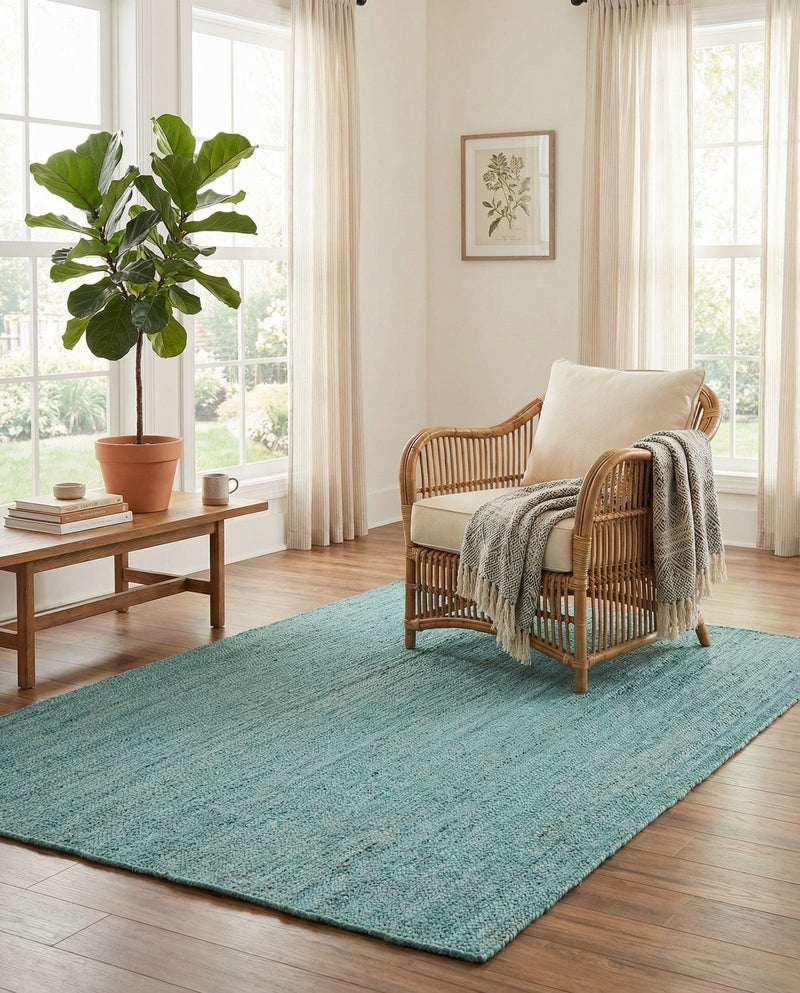 Woven Seaside Jute Collection Area Rug - Savannah (Turquoise) Rectangle Turquoise  lifestyle 14
