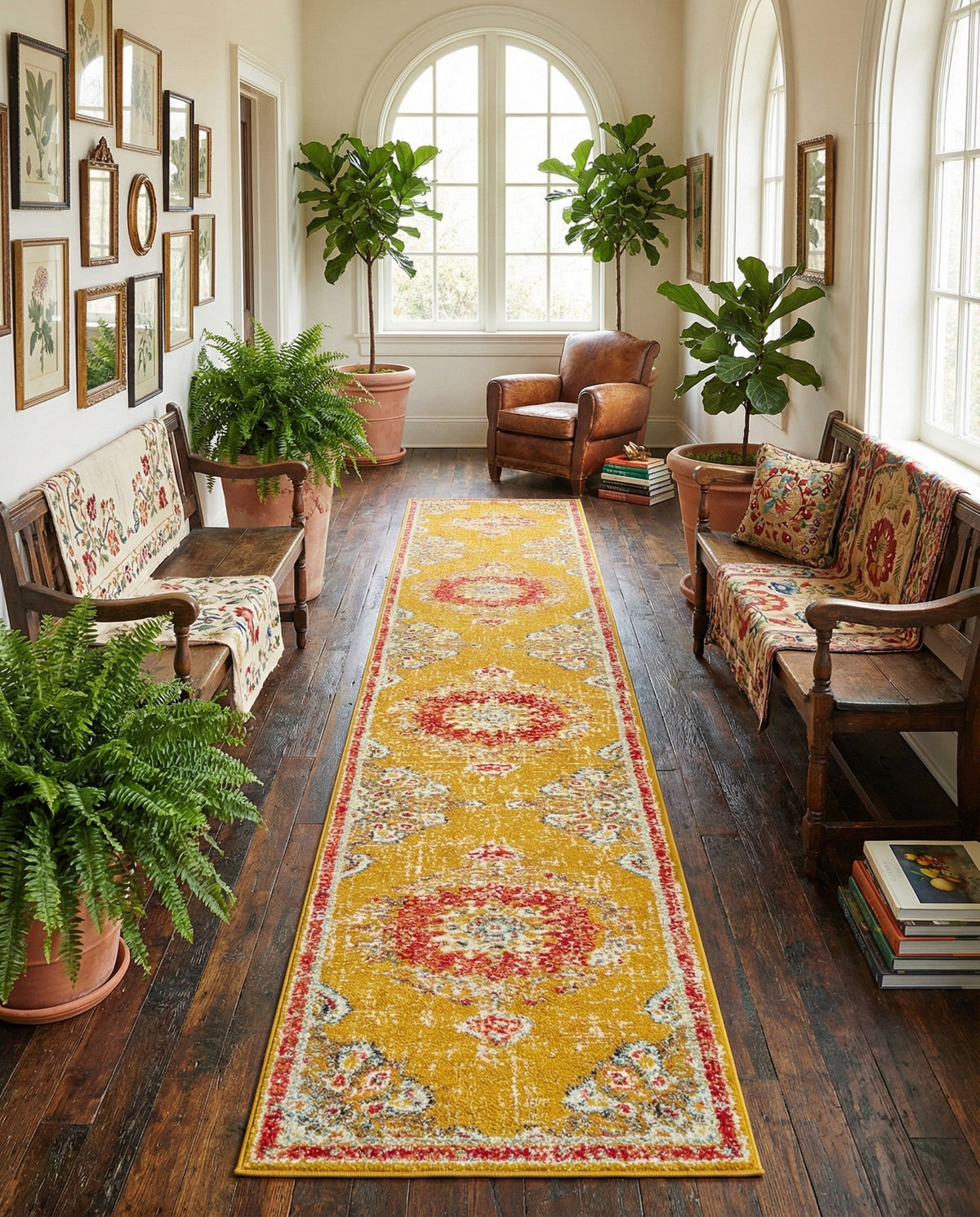 Brighton Terrace Collection Area Rug - Hove (Gold) Runner Gold  lifestyle 107