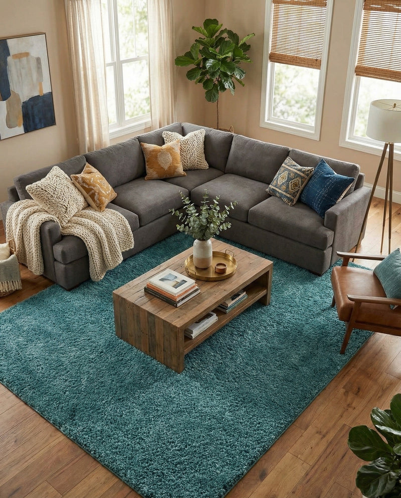 Cozy Comfort Shag Collection Area Rug - Haven (Turquoise) Rectangle Turquoise  lifestyle 15