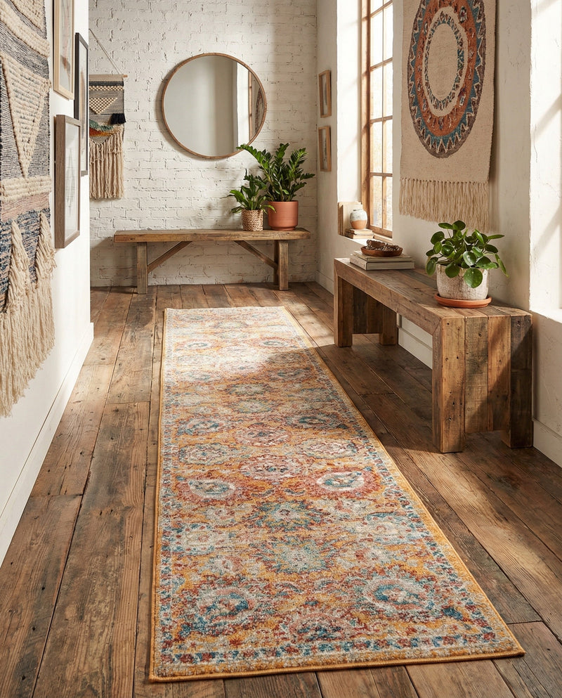 Seville Stripes Collection Area Rug -  Cordoba (Yellow) Runner Yellow  lifestyle 78