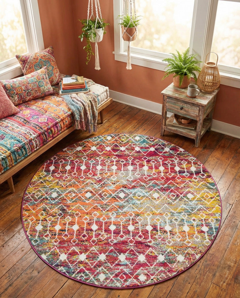 Mediterranean Lattice Collection Area Rug - Santorini (Multi) Round Multi  lifestyle 68