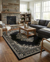 Tabriz Tapestry Collection Area Rug - Azerbaijan (Black) Rectangle Black  lifestyle 5