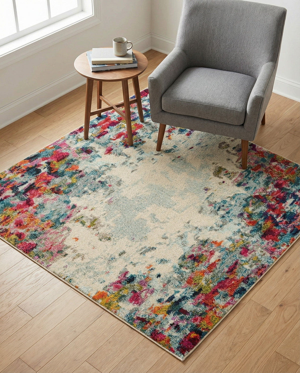 Chromatic Oasis Collection Area Rug -  Blush Square Multi  lifestyle 123
