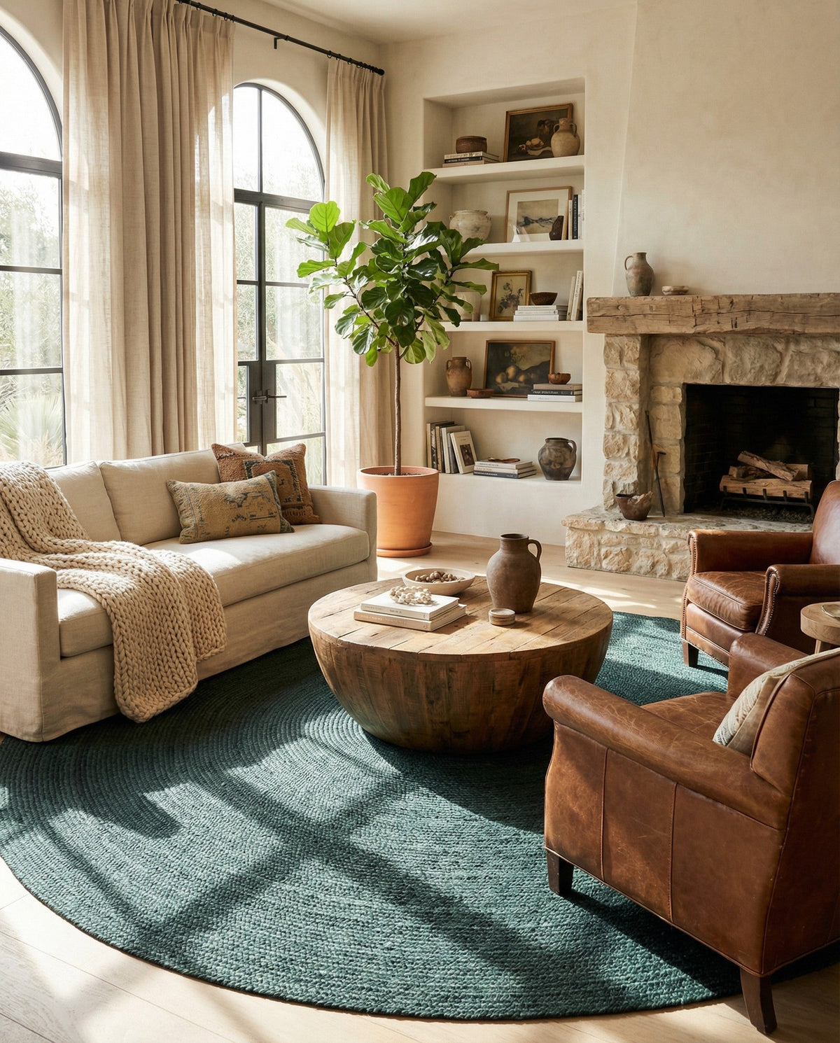 Woven Seaside Jute Collection Area Rug - Martha's Round Green  lifestyle 107