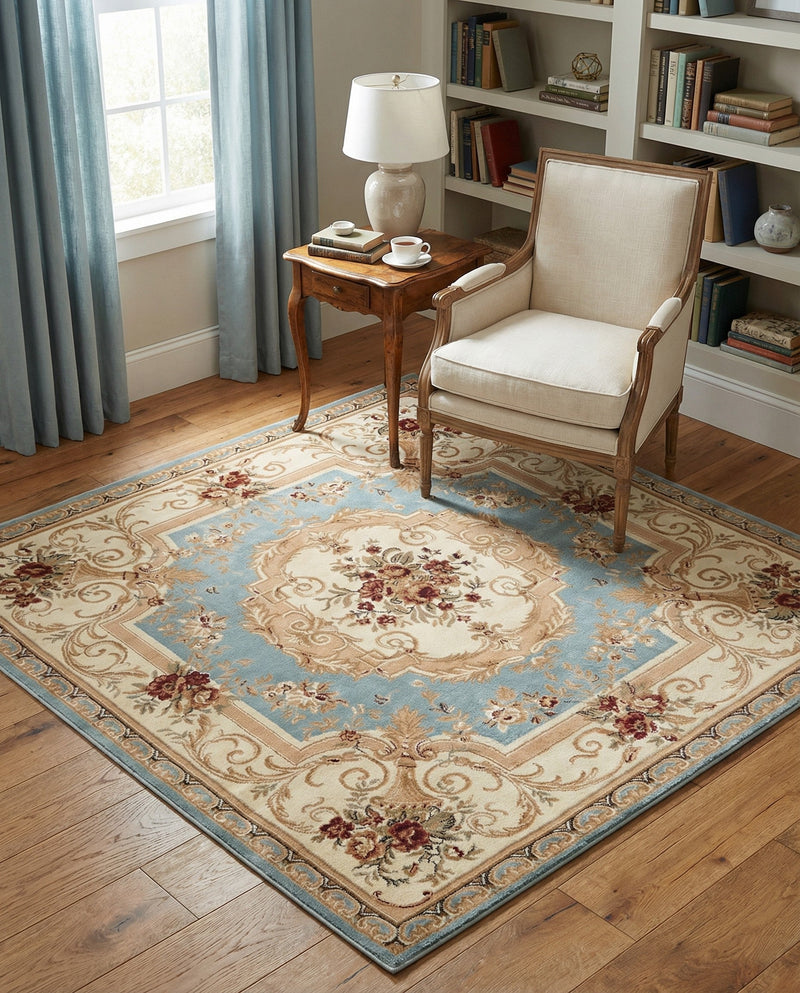 Versailles Elegance Collection Area Rug -  Louveciennes (Light Blue) Square Light Blue  lifestyle 38