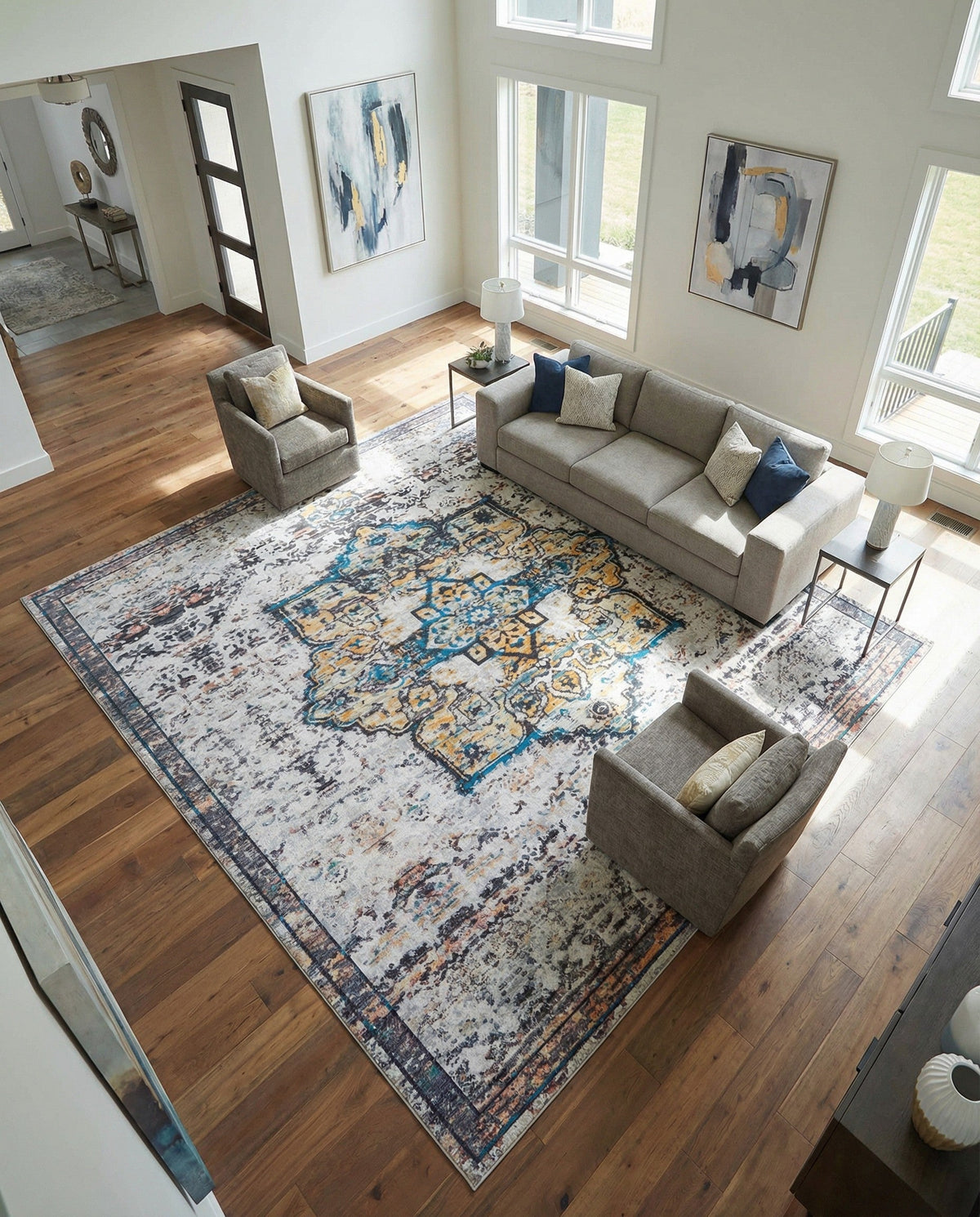 Baroque Era Collection Area Rug - Versailles (Sea Salt White) Square Sea Salt White  lifestyle 16