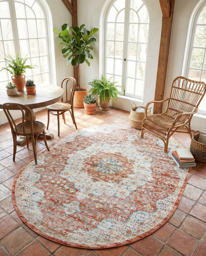 Coastal Haven Collection Area Rug - Seabreeze (Red) Oval Red  lifestyle 76