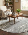 Brighton Stripes Collection Area Rug - Sussex (Gray and Ivory) Round Gray and Ivory  lifestyle 51