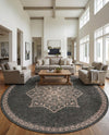 Patio Heritage Collection Area Rug -  Charleston (Charcoal Gray) Round Charcoal Gray  lifestyle 60
