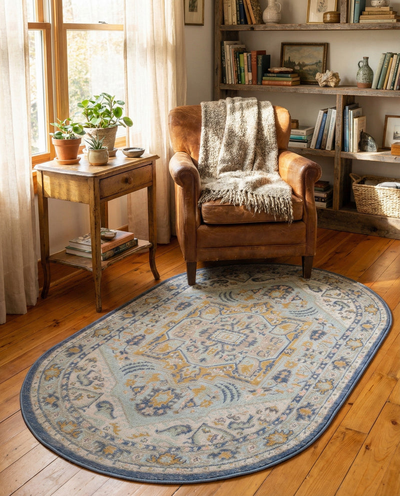 Savannah Series Collection Area Rug - Charleston (Sky blue) Oval Sky blue  lifestyle 32