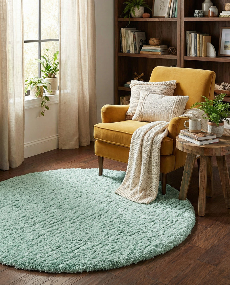 Eternal Plush Oasis Collection Area Rug -  Tranquility (Cyan) Round Cyan  lifestyle 61