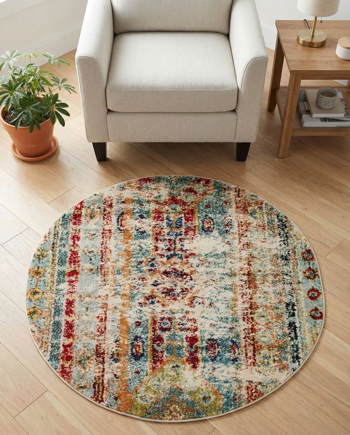 Sedona Vista Collection Area Rug -  Navajo Round Blue  lifestyle 90