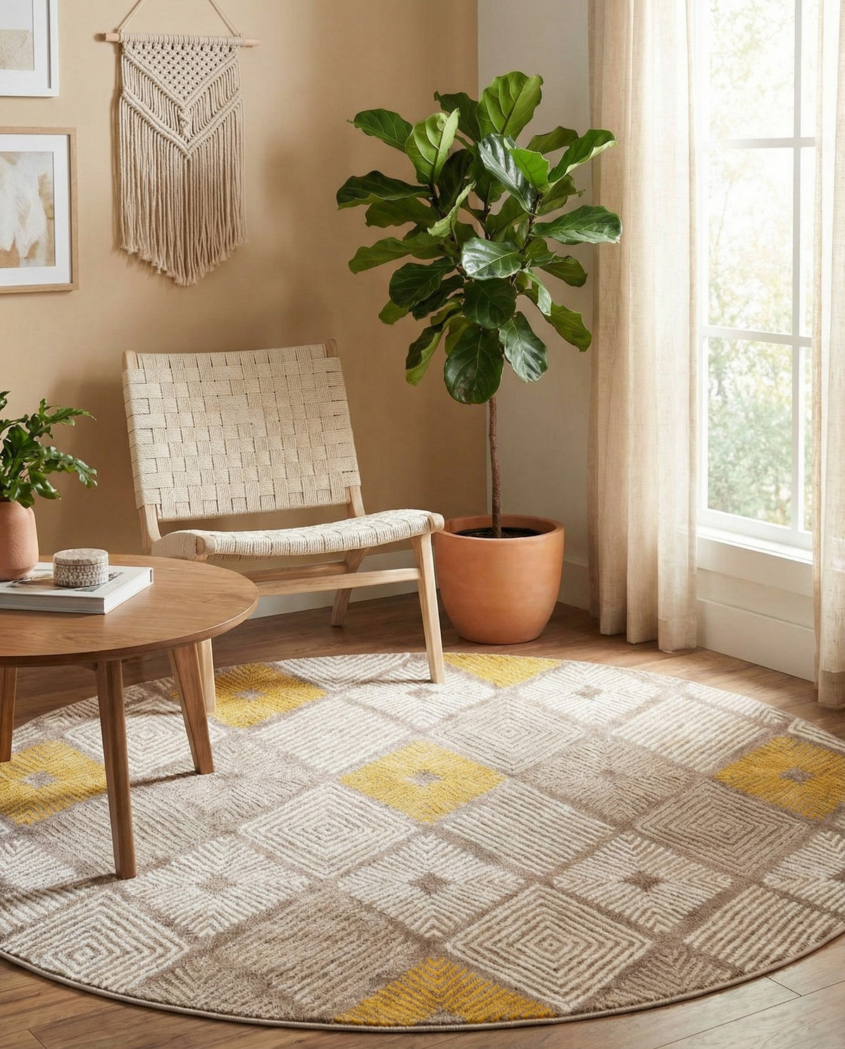Coastal Haven Collection Area Rug -  Anchorage Round Ivory and Yellow  lifestyle 91