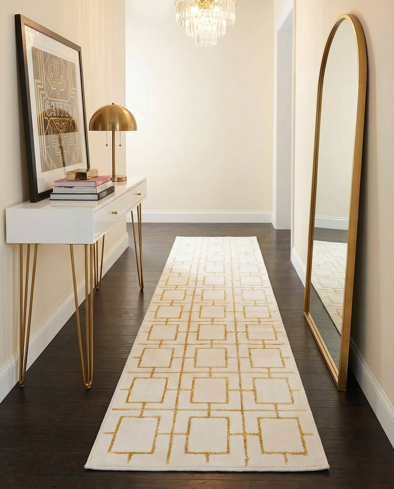 Hollywood Luxe Collection Area Rug -  Beverly (White Gold) Runner White Gold  lifestyle 46