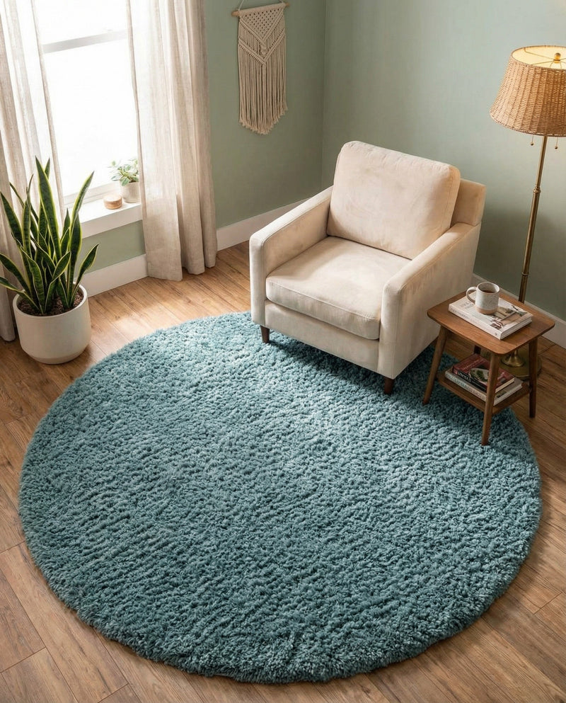 Eternal Plush Oasis Collection Area Rug -  Tranquility (Slate Blue) Round Slate Blue  lifestyle 62