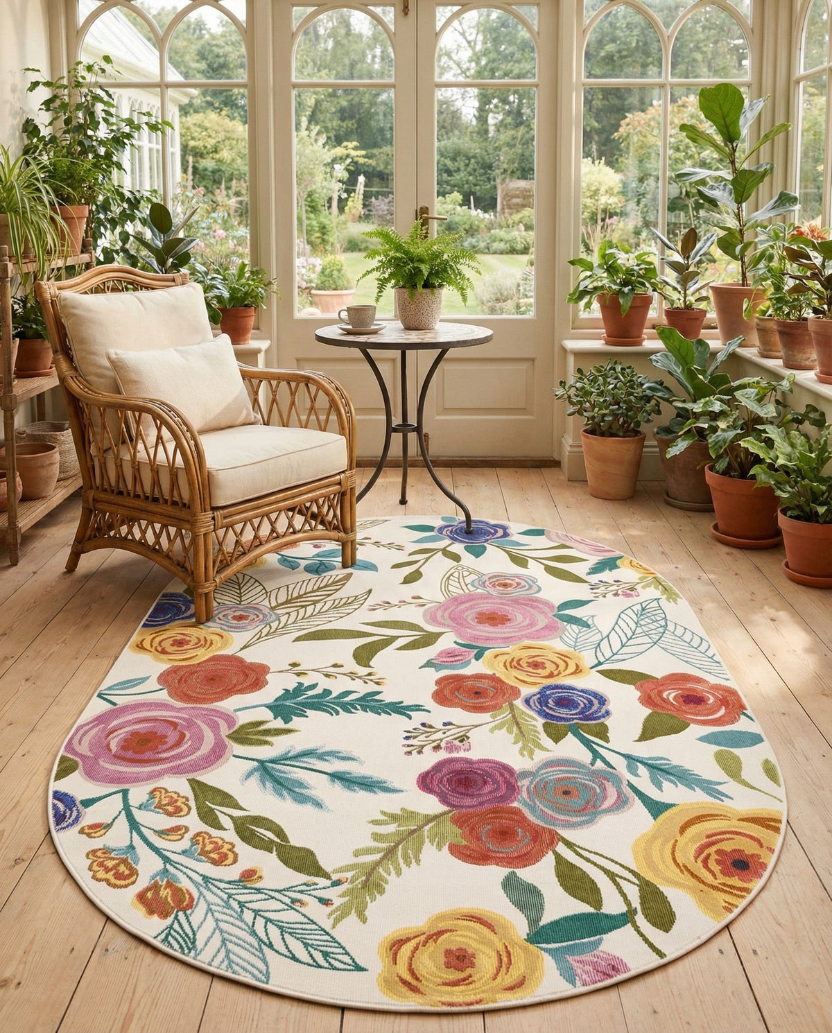 Meadow Breeze Collection Area Rug -  Petal Oval Ivory  lifestyle 216
