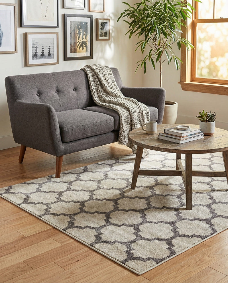 Lattice Gardens Collection Area Rug -  Bloomfield (Beige and Gray) Rectangle Beige and Gray  lifestyle 17