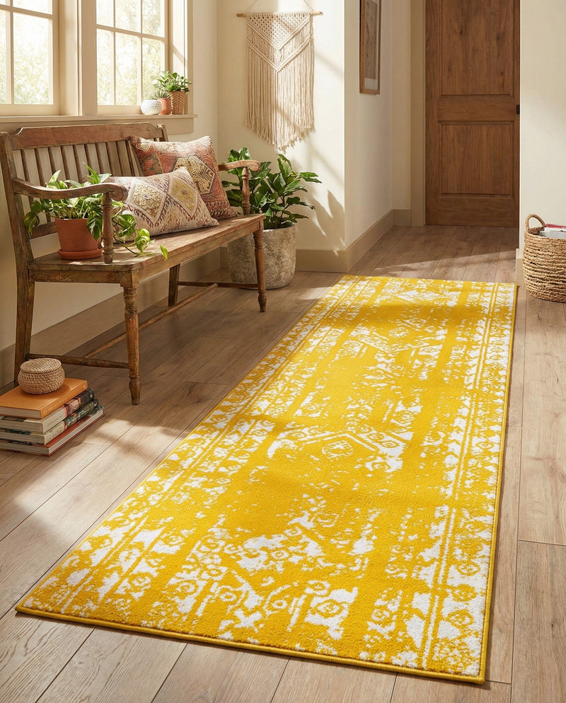 Brighton Stripes Collection Area Rug - Sussex (Yellow) Runner Yellow  lifestyle 63