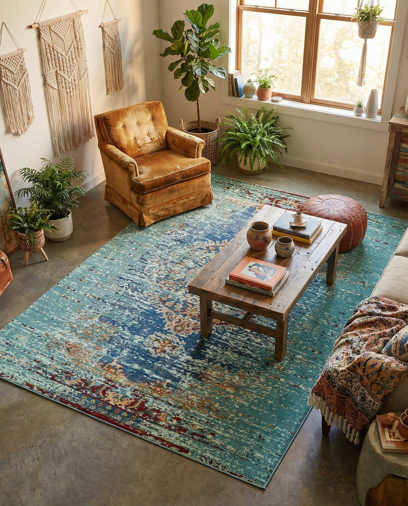 Venetian Tapestry Collection Area Rug -  Giudecca Rectangle Turquoise  lifestyle 28
