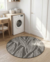 Seaside Blooms Collection Area Rug -  Evergreen (Ivory Charcoal) Round Ivory Charcoal  lifestyle 42