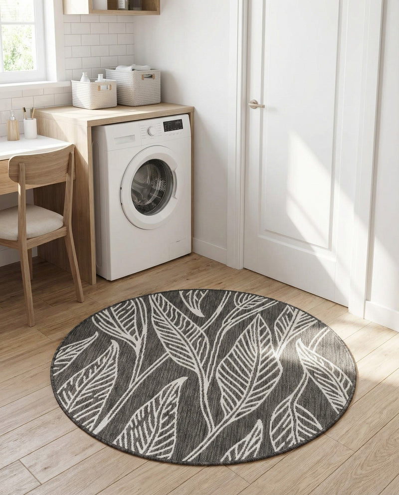 Seaside Blooms Collection Area Rug -  Evergreen (Ivory Charcoal) Round Ivory Charcoal  lifestyle 42