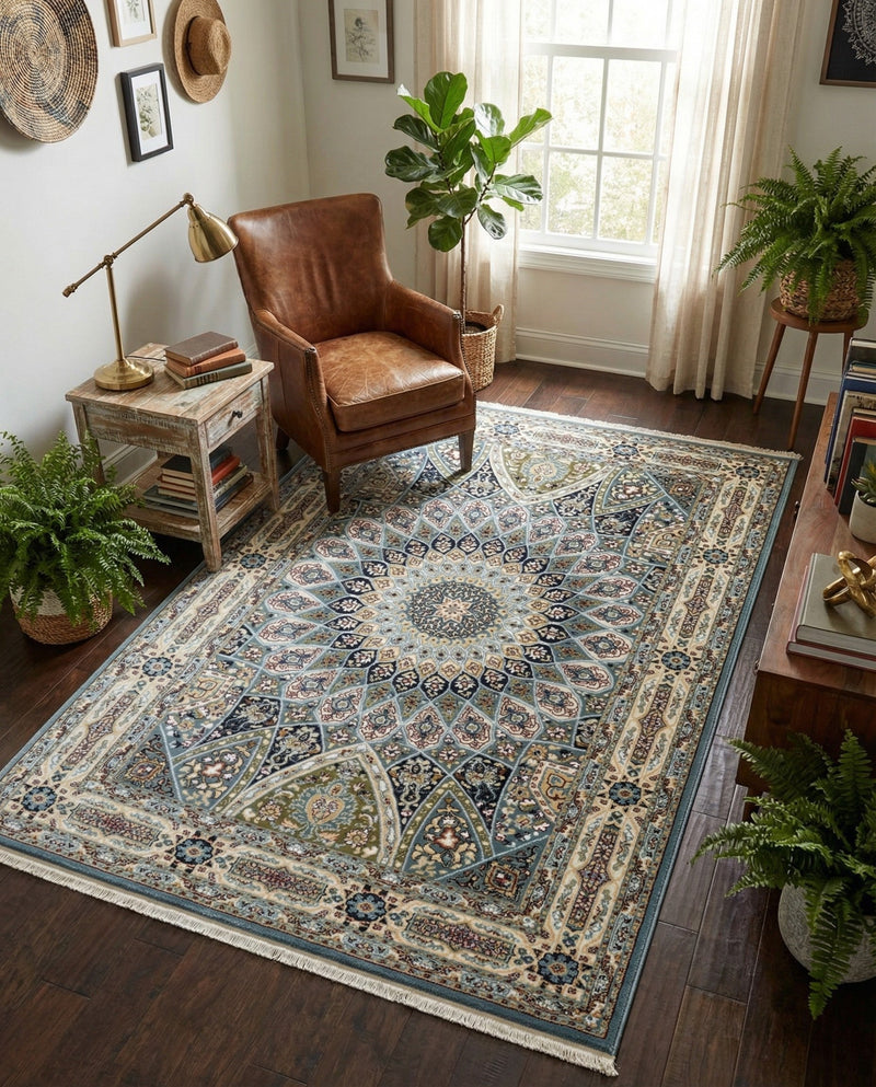 Persian Elegance Collection Area Rug -  Hamedan (Blue) Rectangle Blue  lifestyle 26