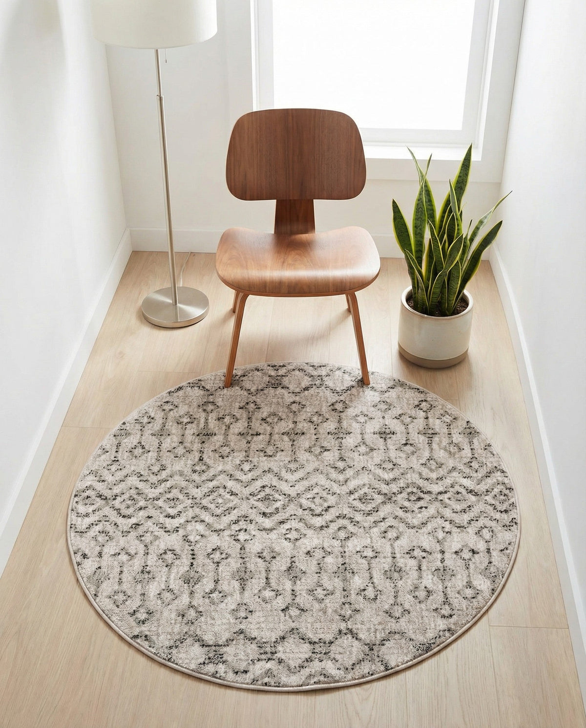 Geo Garden Lattice Collection Area Rug -  Andalusia Round Ivory  lifestyle 214